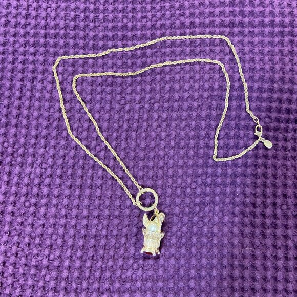 Vintage Joan Rivers Gold-Tone Hen in a Basket Pendant Necklace With Pearl & Ruby - Picture 3 of 6